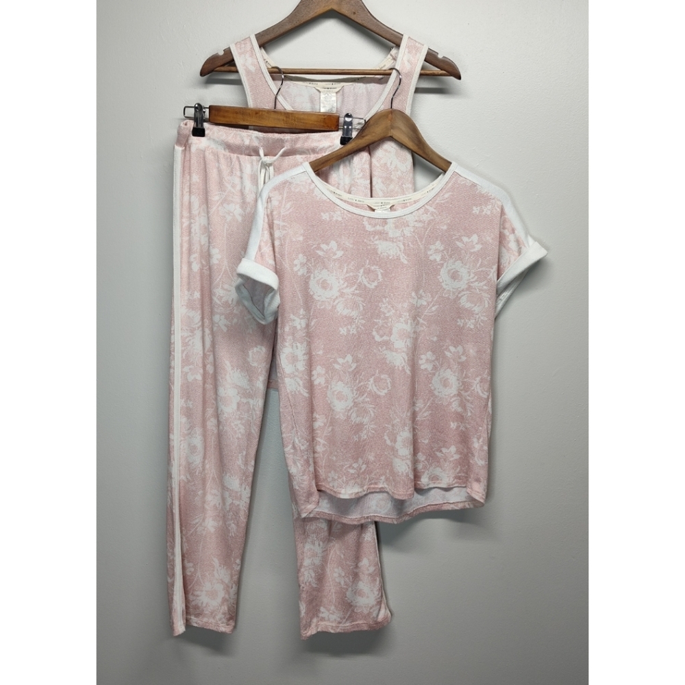 Lucky Brand 3 Piece Pajama Set Women's Size S Pink Floral Tank Shirt Pants